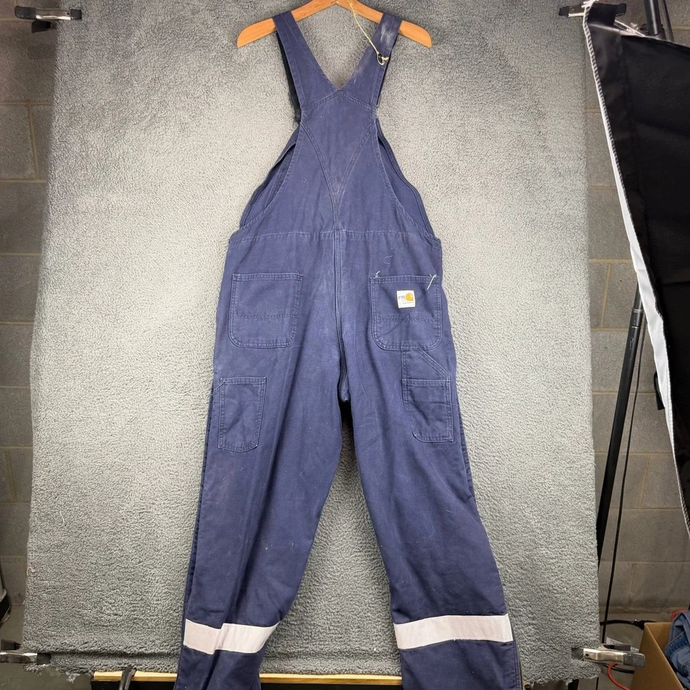 Carhartt FR FRR43 DNY Flame Resistant Quilt Lined Bib Overalls Navy Blue Medium